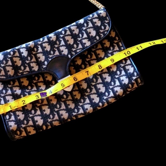 Vintage Christian Dior Blue Gold & Black 70’s Oblique Jacquard Logo Flap bag - Picture 8 of 15
